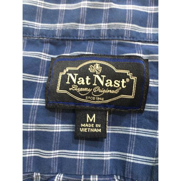 Nat Nast Blue White Plaid Button Front Cotton Shirt Men's Size Medium - Picture 2 of 6